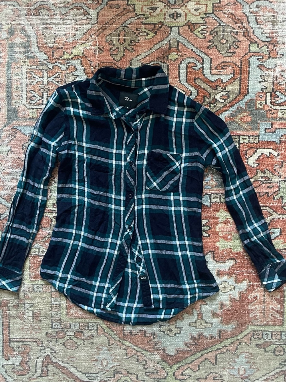 Rails Teal and Navy Plaid Button-Up Shirt